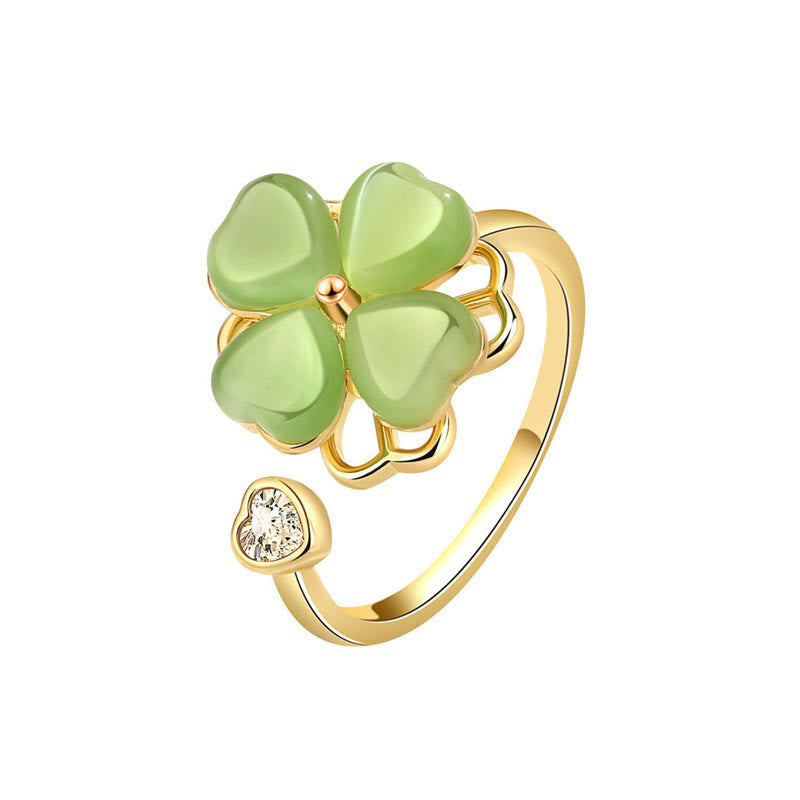 Nimara Ritual Cat's Eye Four Leaf Clover Zircon Love Rotatable Ring