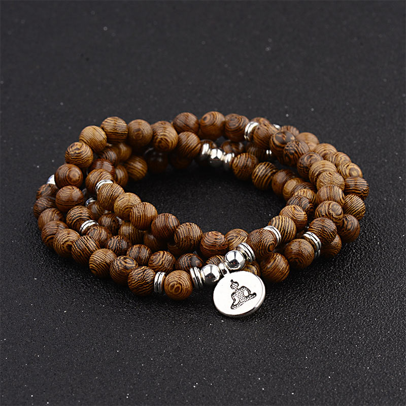 Nimara Ritual Tibetan Lightning Strike Wood Bracelet Lotus Buddha Mala