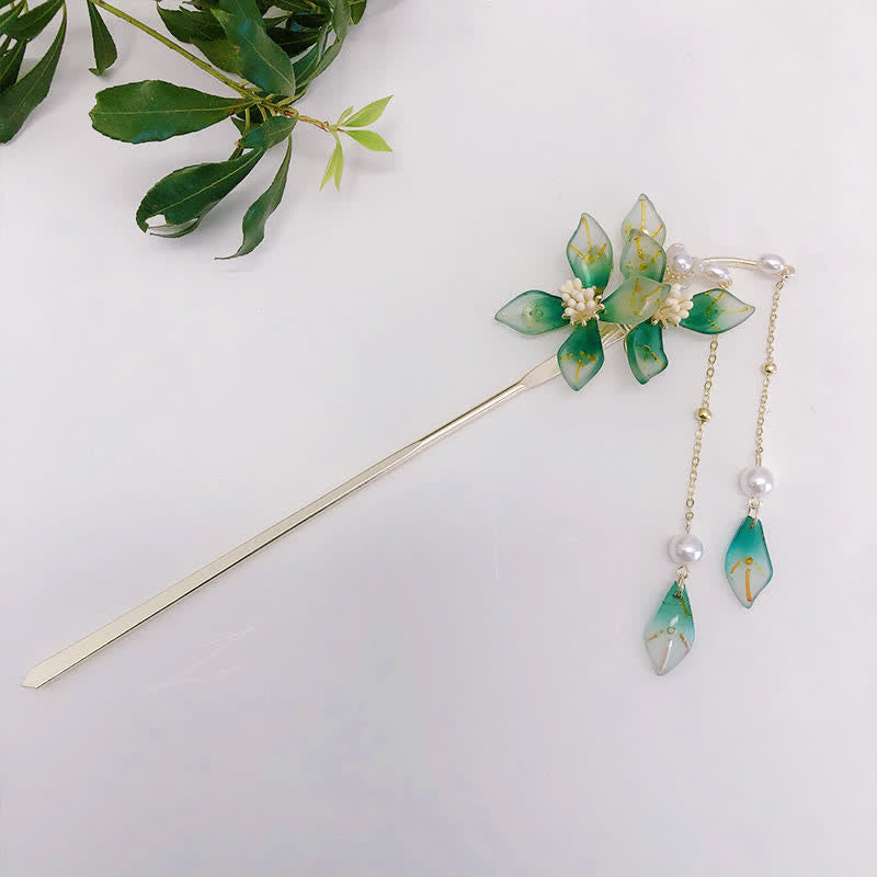 Nimara Ritual Flower Leaf Pearl Peace Tassel Hairpin