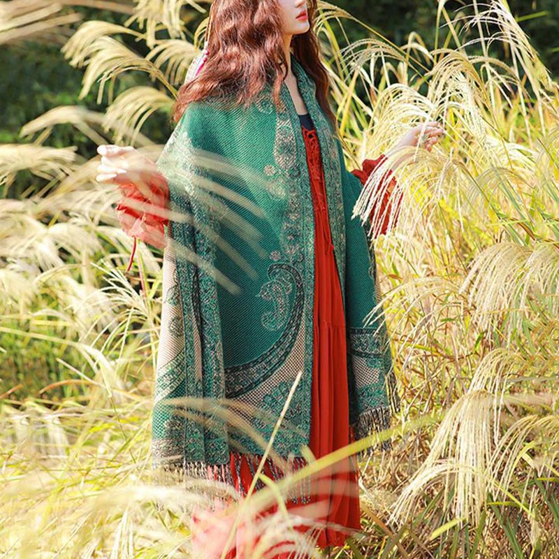 Nimara Ritual Tibetan Vine Leaves Pattern Design Shawl Cozy Travel Scarf Wrap
