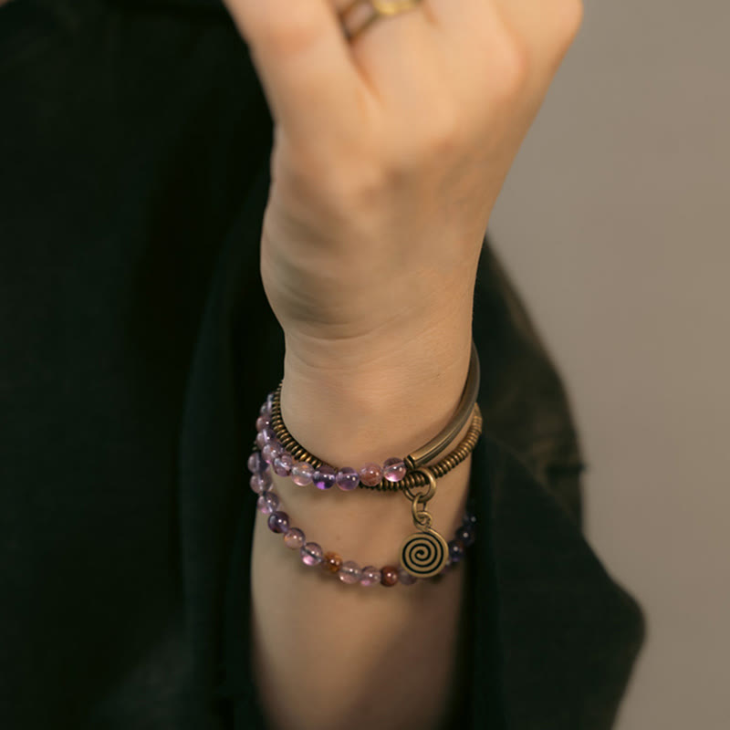 Nimara Ritual Purple Phantom Red Hematoid Quartz Green Rutilated Quartz Copper Love Forgive Bracelet