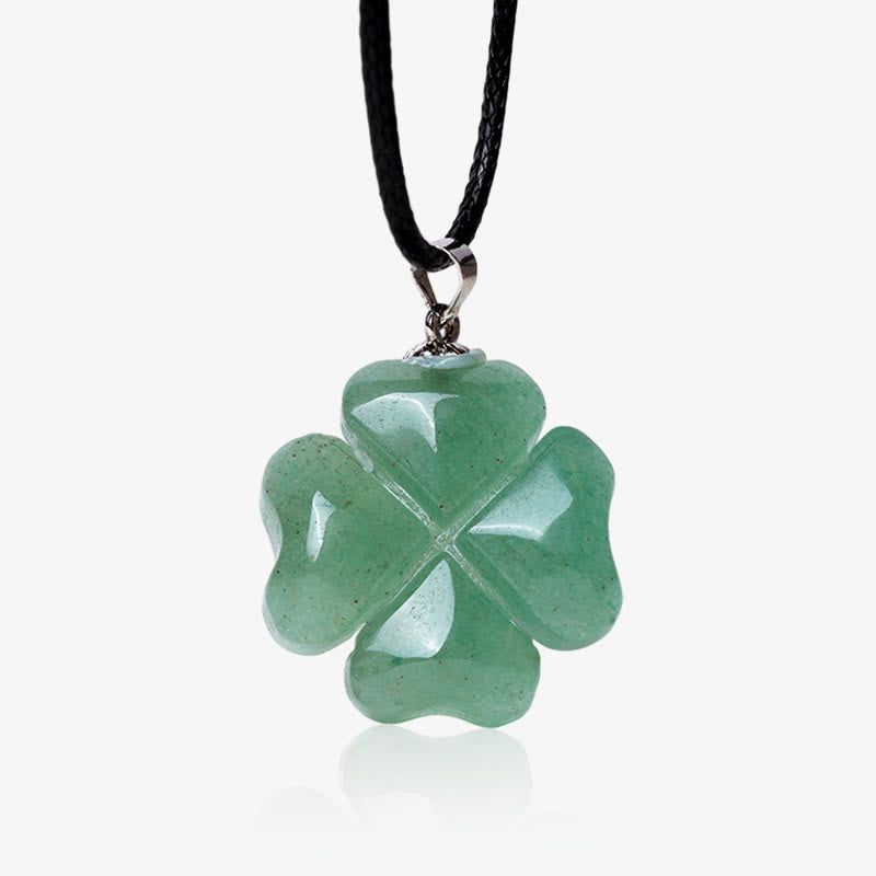 Nimara Ritual 925 Sterling Silver Green Aventurine Four Leaf Clover Luck Leather Rope Necklace Pendant