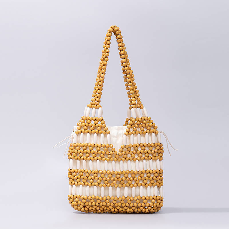 Nimara Ritual Hand-woven Round Wooden Beads Handbag