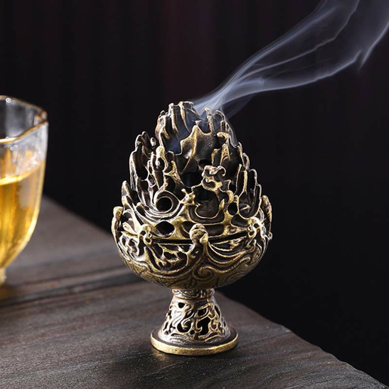 Nimara Ritual Tibetan Mini Mountain Pattern Meditation Copper Alloy Incense Burner