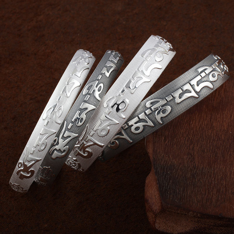 Nimara Ritual Tibetan Sanskrit White Copper Meditation Prayer Bracelet Bangle