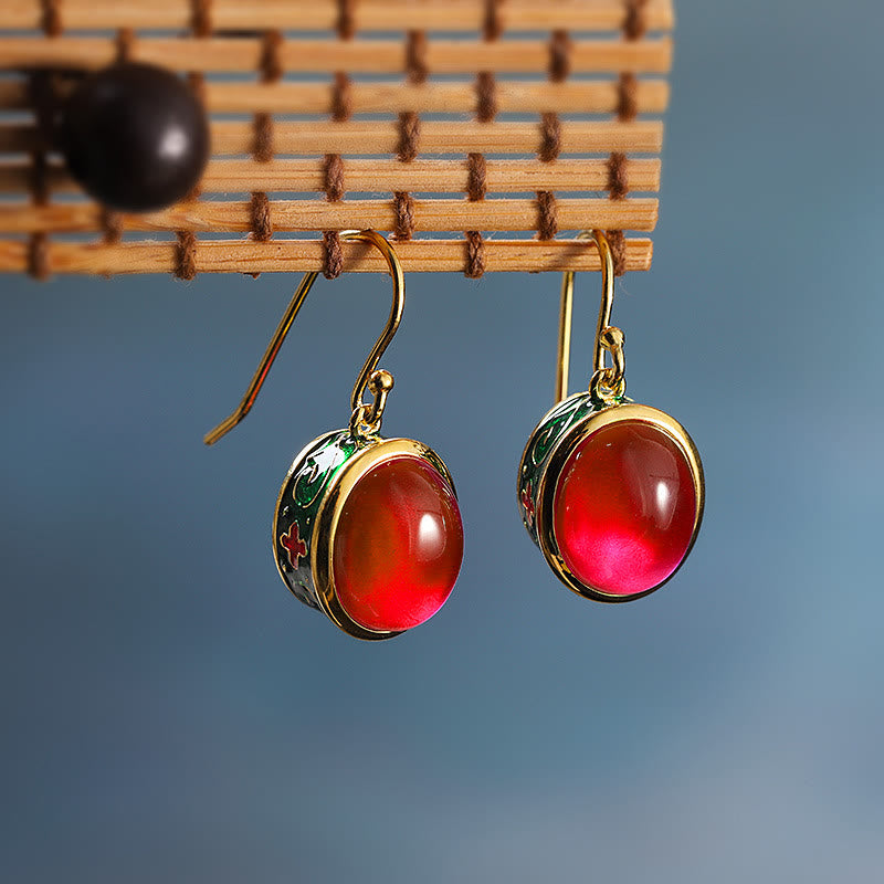 Nimara Ritual Round Red Corundum Confidence Hook Drop Dangle Earrings