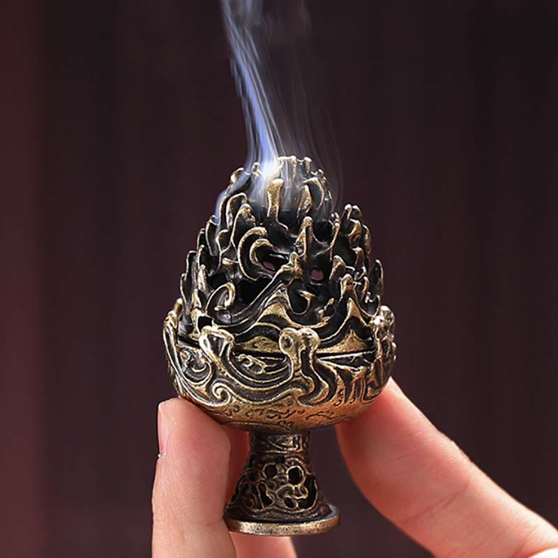 Nimara Ritual Tibetan Mini Mountain Pattern Meditation Copper Alloy Incense Burner