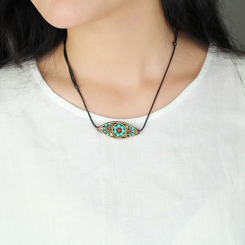 Nimara Ritual Tibet Turquoise Bead Marquise Pattern Protection Strength Necklace Pendant