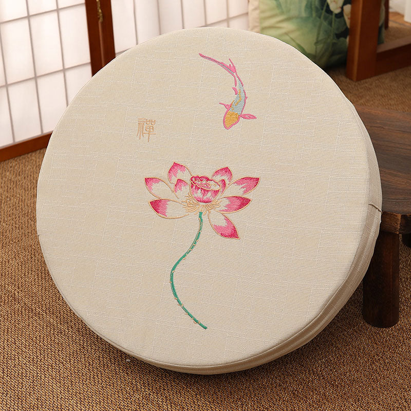 Nimara Ritual Lotus Embroidery Cotton Linen Meditation Seat Cushion