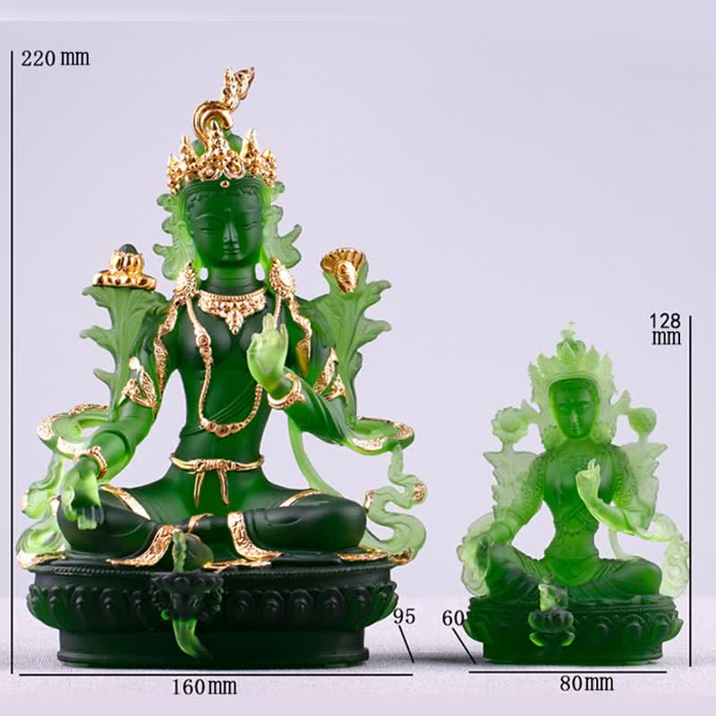 Nimara Ritual Bodhisattva Green Tara Handmade Liuli Crystal Art Piece Protection Home Office Statue Decoration
