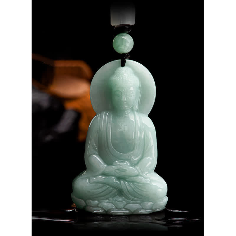Nimara Ritual Amitabha Buddha Jade Amulet Compassion String Necklace