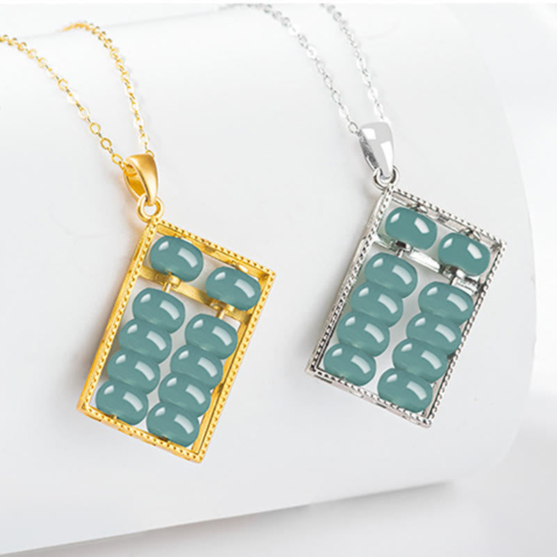 Nimara Ritual Natural Jade Abacus Pattern Abundance Titanium Steel Chain Necklace Pendant