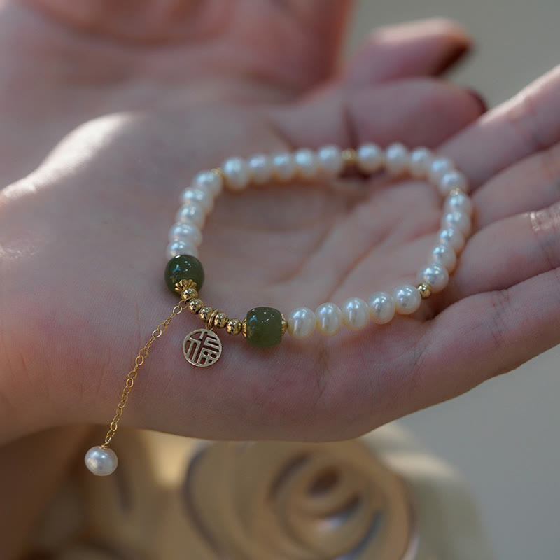 Nimara Ritual Natural Pearl Hetian Jade Happiness Wisdom Bead Bracelet
