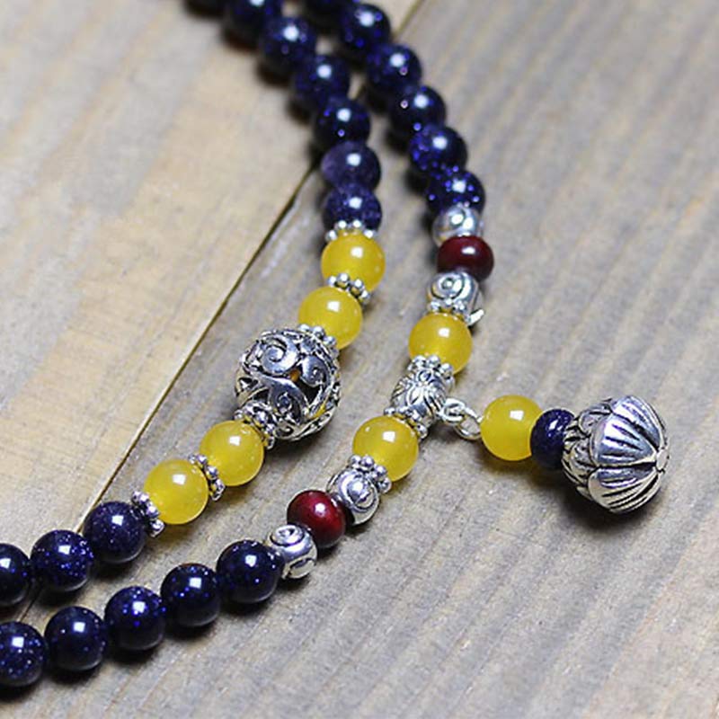 Nimara Ritual Blue Sandstone Wealth Charm Bracelet Mala