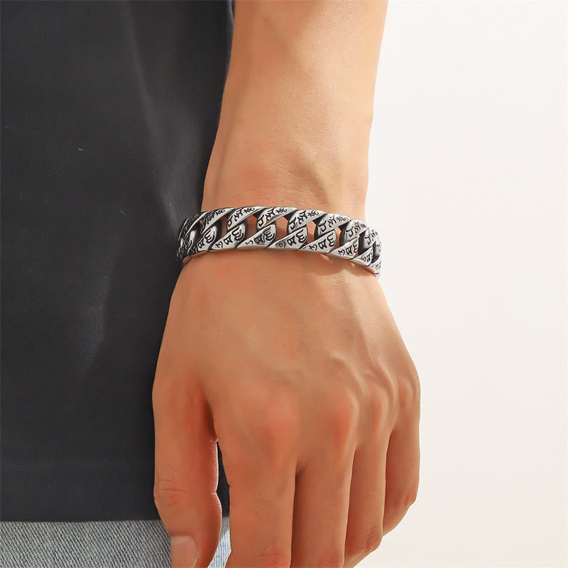 Nimara Ritual Tibetan Om Mani Padme Hum Mantra Titanium Steel Peace Cuf Bangle Bracelet