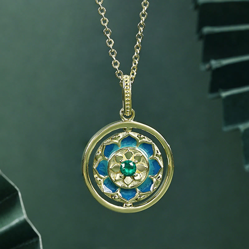 Nimara Ritual 925 Sterling Silver Lotus Flower Floral Zircon Enlightenment Rotatable Necklace Pendant