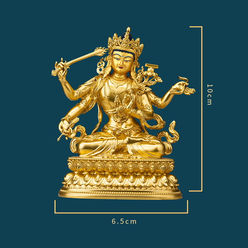 Nimara Ritual Four-armed Manjusri Bodhisattva Gold Figurine Compassion Serenity Copper Statue Home Decoration