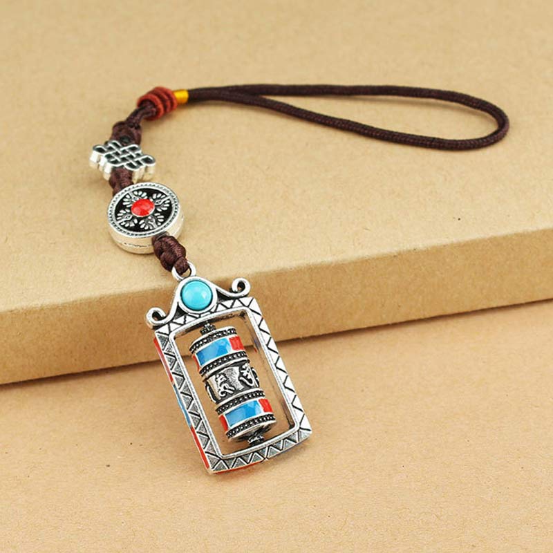 Nimara Ritual Six True Words Prayer Wheel Rotation Knot Blessing Keychain Decoration
