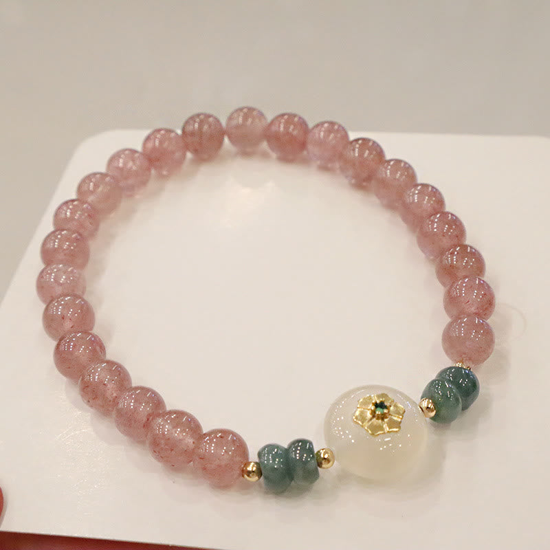 Nimara Ritual Natural Strawberry Quartz Chalcedony Jade Healing Bracelet