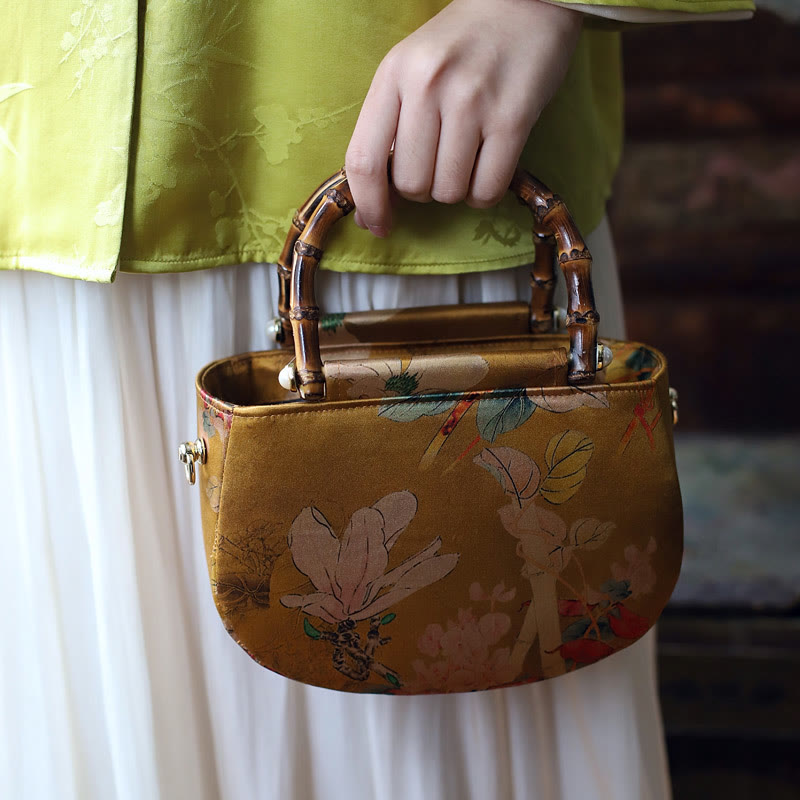 Nimara Ritual Vintage Flower Peony Metal Chain Zipper Handbag Crossbody Bag Shoulder Bag