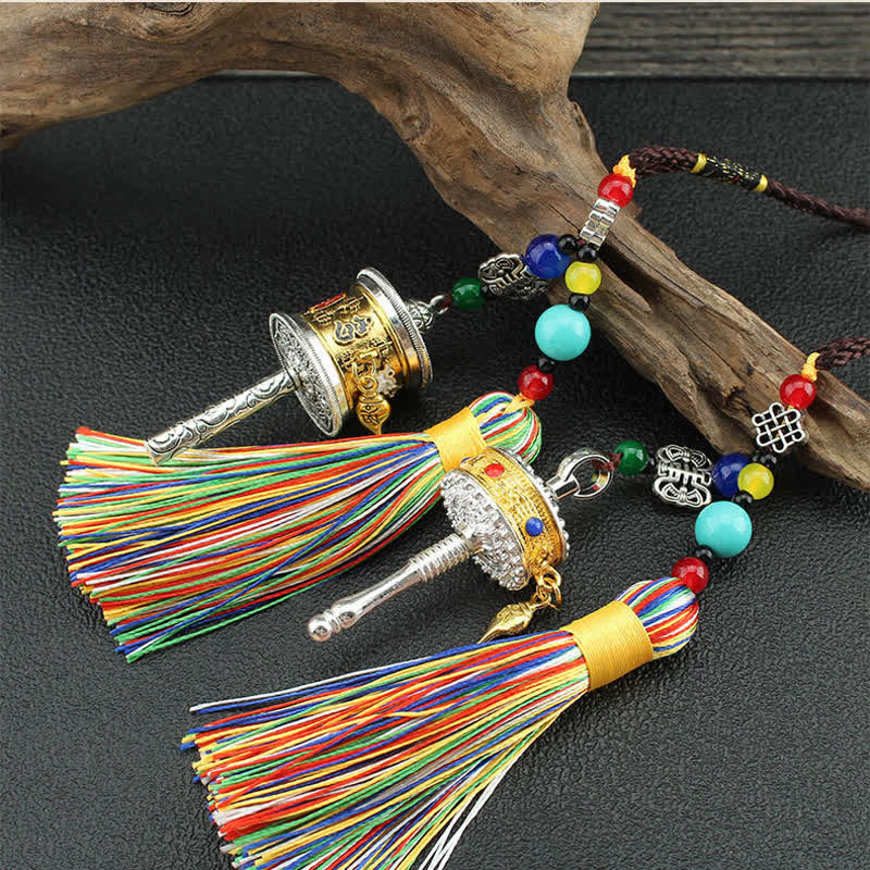 Nimara Ritual Tibet Om Mani Padme Hum Prayer Wheel Tassel Bag Car Hanging Decoration