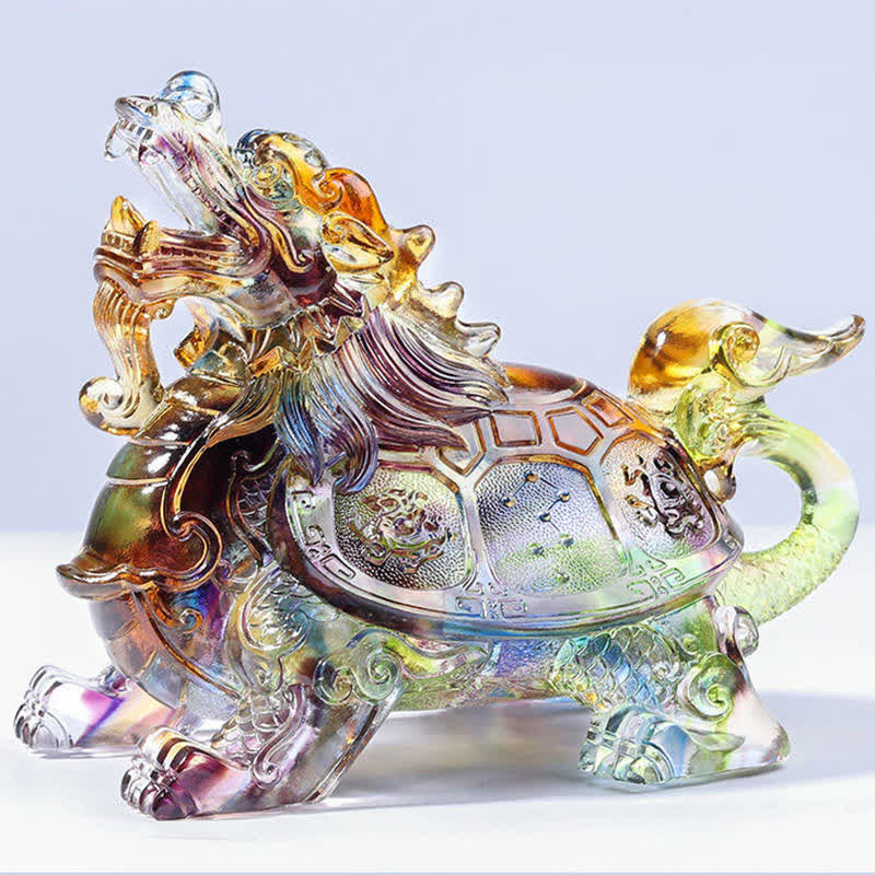 Nimara Ritual Feng Shui Dragon Turtle Handmade Liuli Crystal Art Piece Home Office Decoration