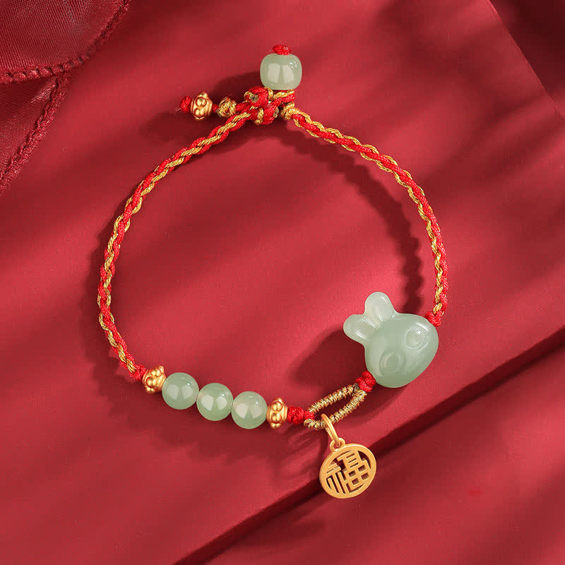Nimara Ritual 925 Sterling Silver Year of the Rabbit Hetian Jade Happiness Luck Red String Bracelet