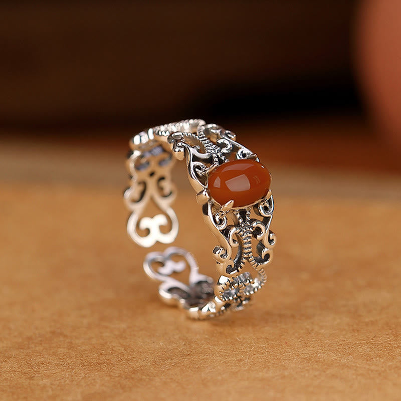 Nimara Ritual 925 Sterling Silver Vintage Red Agate Self-acceptance Calm Ring