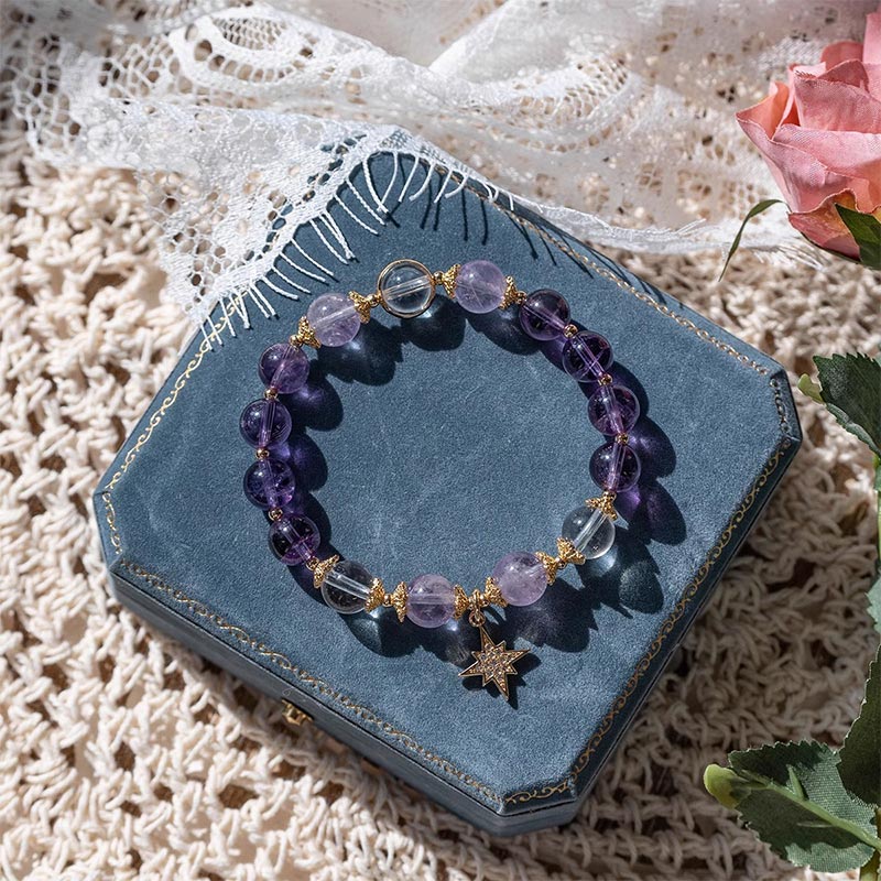 Nimara Ritual Natural Amethyst Inner Peace Healing Star Charm Bracelet