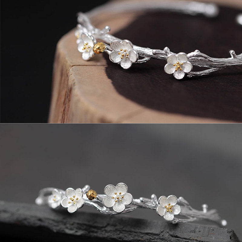Nimara Ritual 925 Sterling Silver Plum Flower Blessing Bracelet Adjustable Bangle