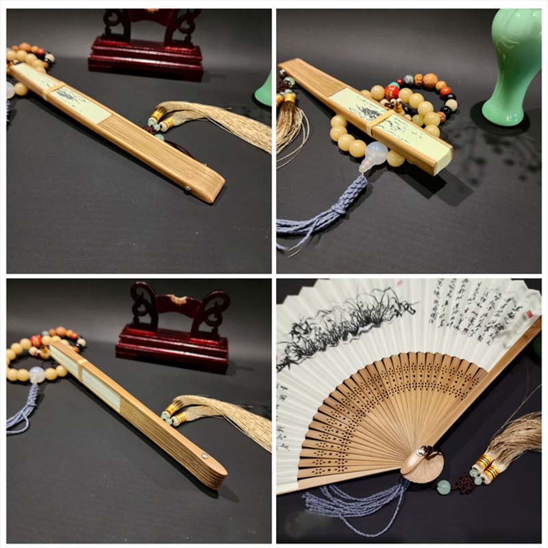 Nimara Ritual A Panorama Of Rivers And Mountains Cranes Orchid Flower Paper Bamboo Handheld Silk Bamboo Folding Fan 22cm
