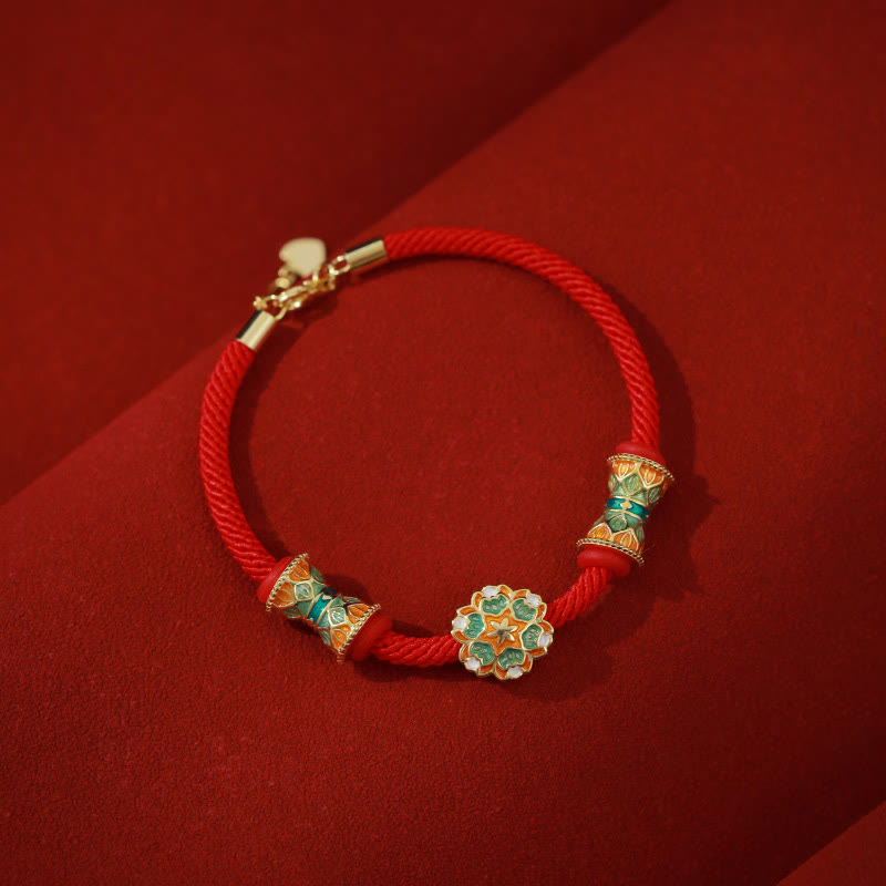 Nimara Ritual Dunhuang 925 Sterling Silver Lotus Drum New Beginning Red Rope Bracelet