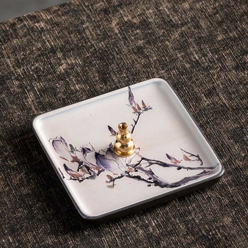 Nimara Ritual Mountain Lake Flower Leaf Healing Ceramic Plate Tray Stick Incense Burner Decoration