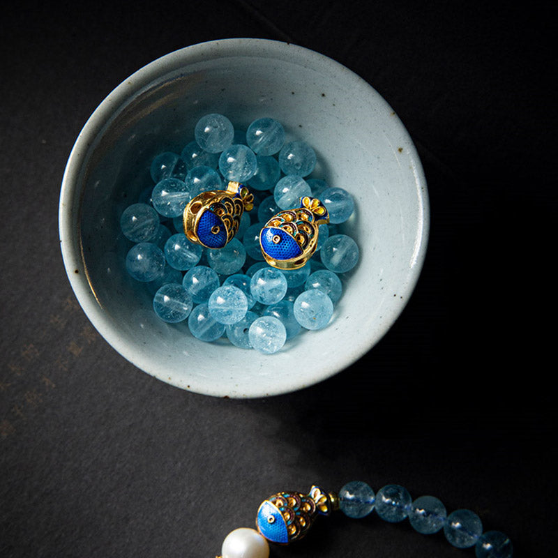 Nimara Ritual Natural Aquamarine Lazurite Lapis Lazuli Fish Healing Bracelet