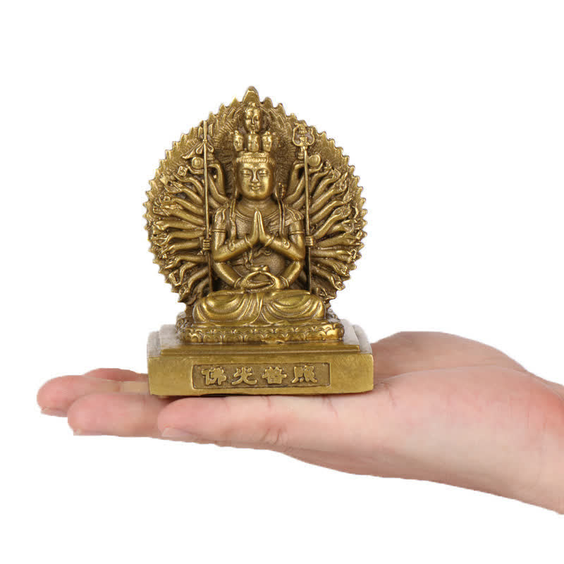 Nimara Ritual Chenrezig Thousand-handed Avalokitesvara Figurine Double-sided Kuan Yin Bodhisattva Protection Solid Copper Statue Decoration
