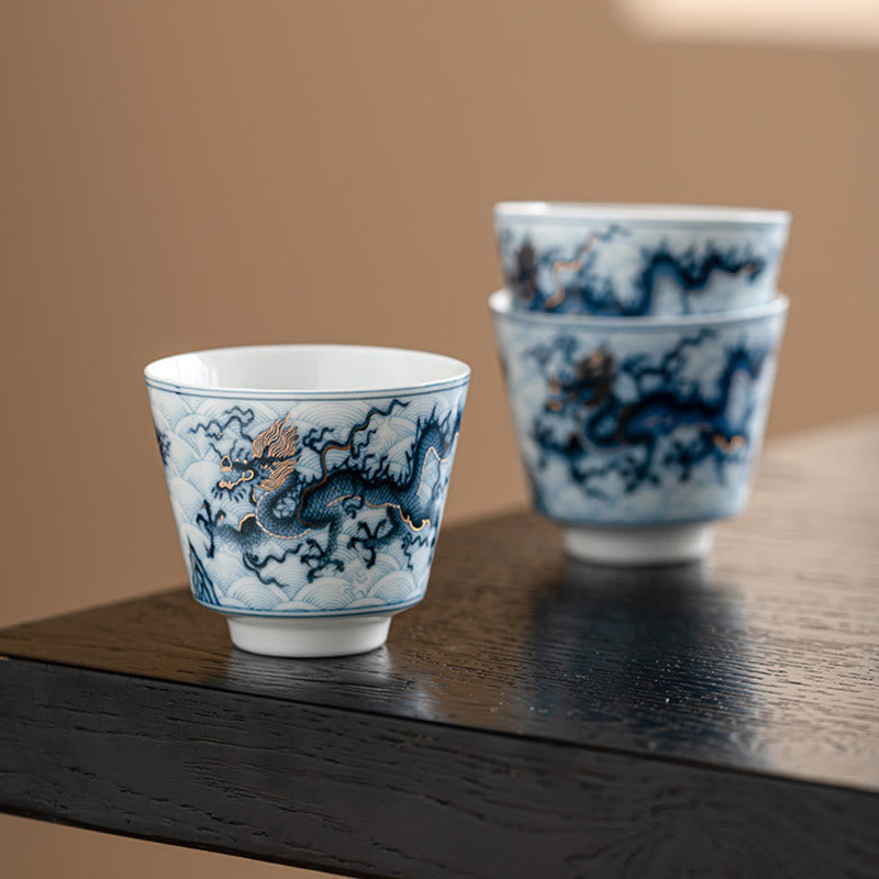 Nimara Ritual Small Blue And White Dragon Pattern Ceramic Teacup Kung Fu Tea Cups 45ml