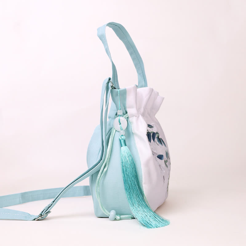 Nimara Ritual Embroidered Flowers Wisteria Lily Cotton Linen Tote Crossbody Bag Shoulder Bag Handbag