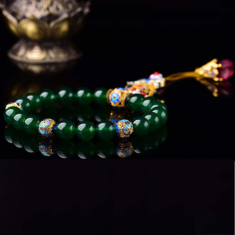Nimara Ritual Natural Green Agate Wrist Mala Success Charm Pocket Mala Car Decoration