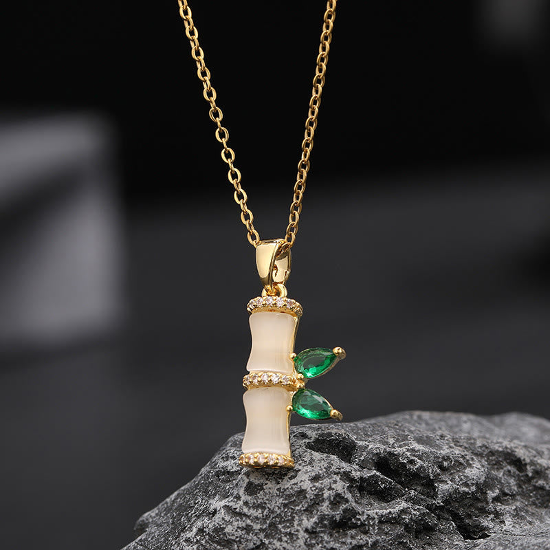 Nimara Ritual 18K Gold Plated Chalcedony Bamboo Rhinestones Harmony Necklace Pendant