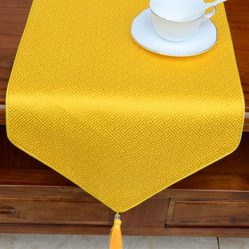 Nimara Ritual Prayer Altar Flower Vajra Dragon Pattern Tibetan Auspicious Symbols Tassels Jacquard Table Runner