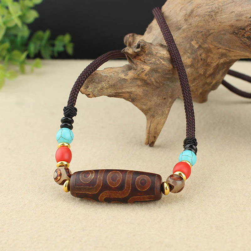 Nimara Ritual Tibetan Nine-Eye Dzi Bead Three-eyed Dzi Bead Protection String Necklaces Pendant