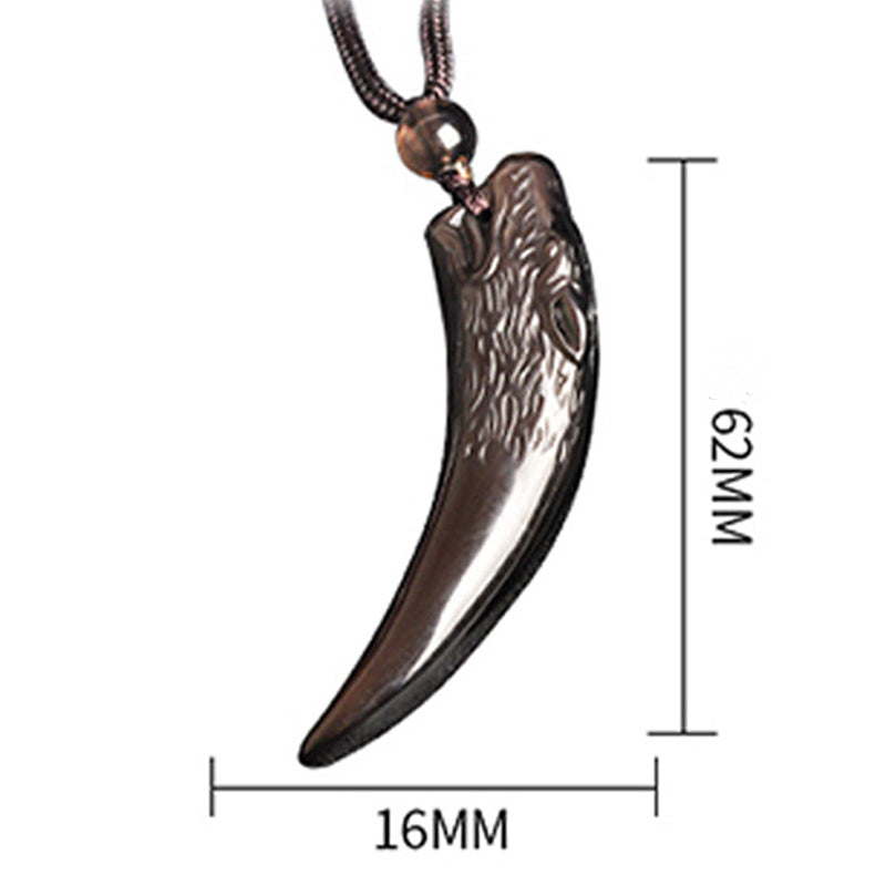 Nimara Ritual Natural Black Obsidian Ice Obsidian Rainbow Obsidian Wolf Tooth Pattern Strength Necklace Pendant