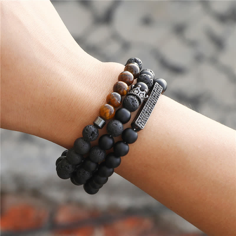 Nimara Ritual 3Pcs Frosted Stone Lava Rock Tiger Eye Activate Bracelet