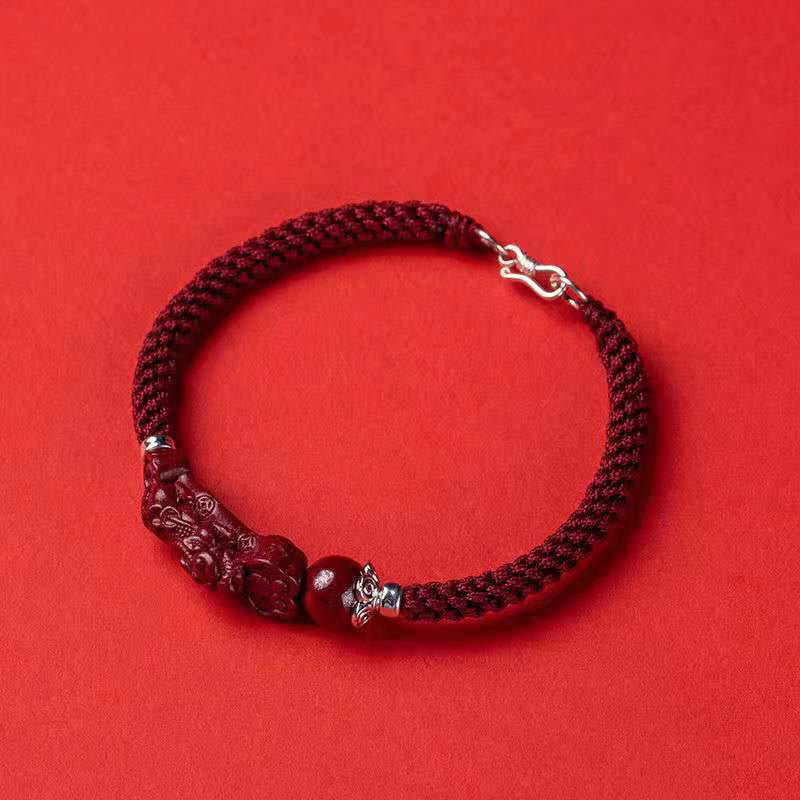 Nimara Ritual Handcrafted PiXiu Cinnabar Wealth Luck Braided Bracelet