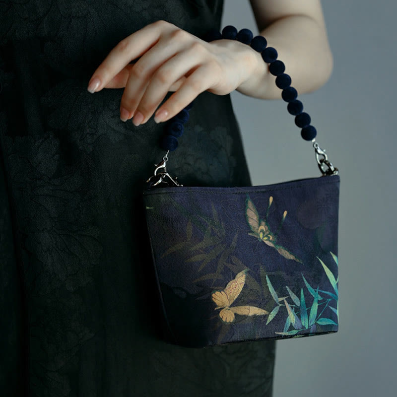 Nimara Ritual Small Bamboo Leaves Butterfly Peony Flowers Magpie Metal Chain Crossbody Bag Shoulder Bag Handbag