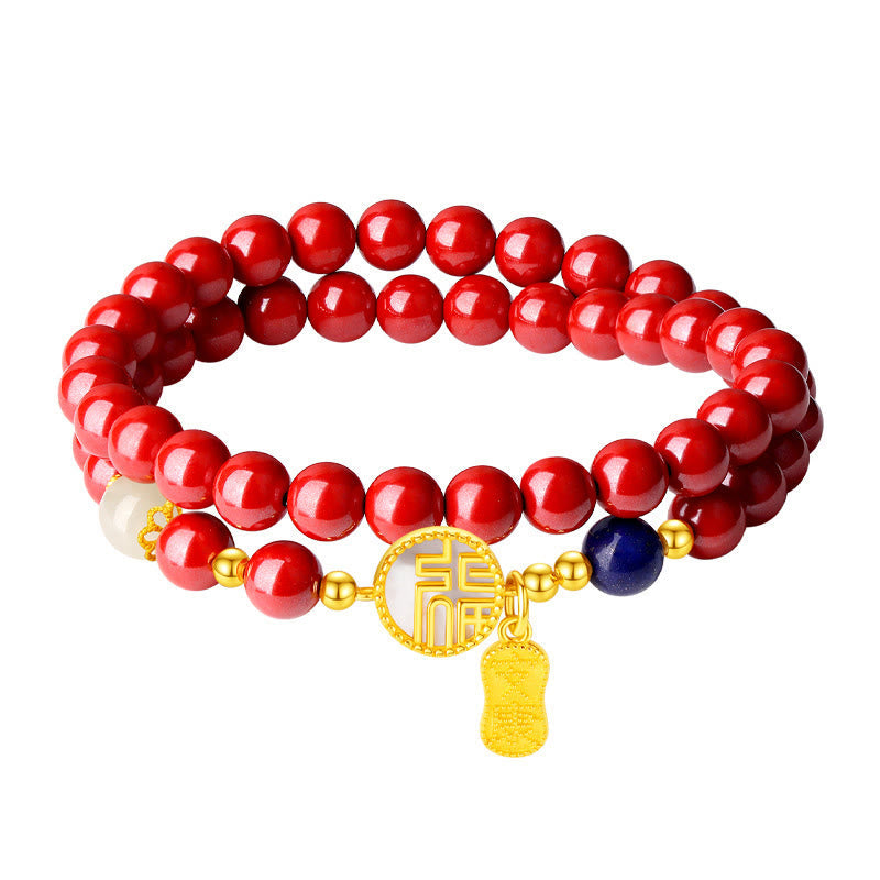 Nimara Ritual 925 Sterling Silver Cinnabar Tridacna Stone Fu Character Double Wrap Blessing Bracelet