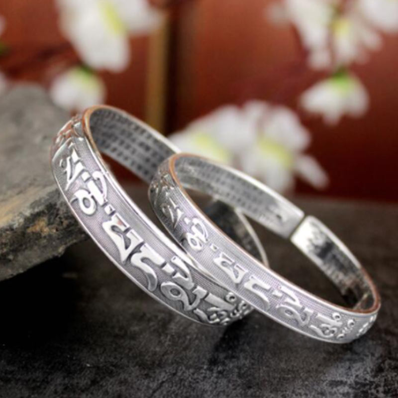 Nimara Ritual Tibetan Sanskrit White Copper Meditation Prayer Bracelet Bangle
