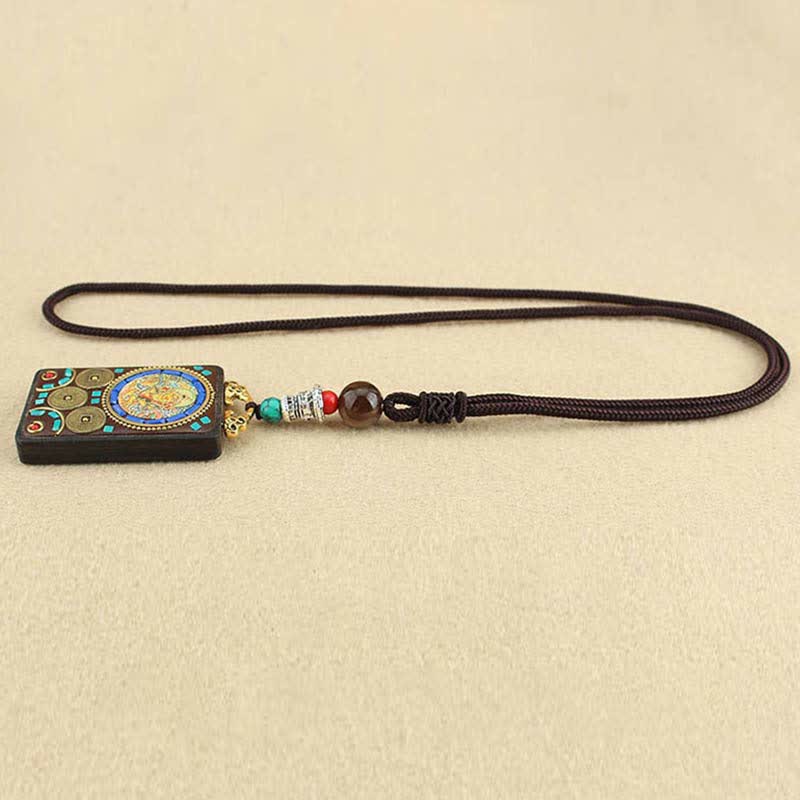 Nimara Ritual Tibet God of Wealth Thangka Ebony Peace Necklace Pendant