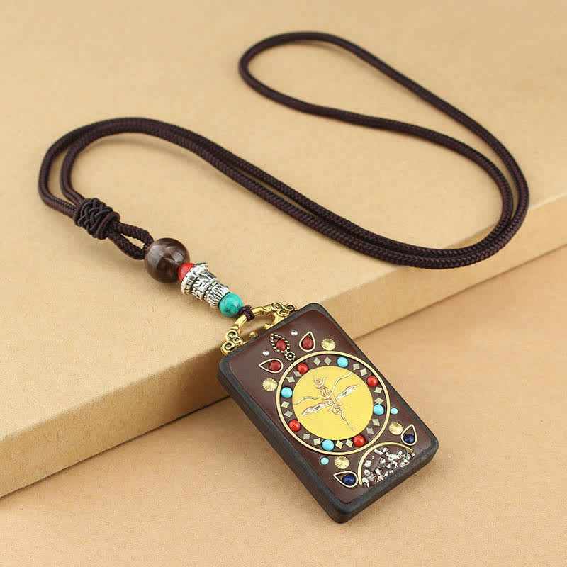 Nimara Ritual Tibet God of Wealth Thangka Ebony Peace Necklace Pendant