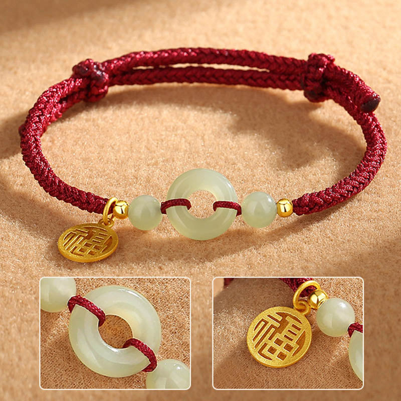 Nimara Ritual 925 Sterling Silver Hetian Jade Peace Buckle Fu Character Charm Abundance Bracelet